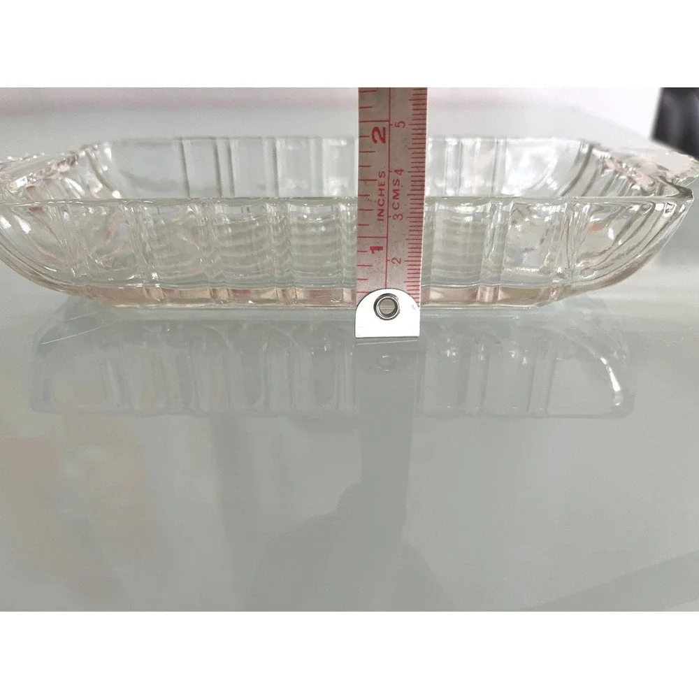 1950s Anchor Hocking Glass Clear Relish Trinkets Dish Vanity Handle Ridge‎